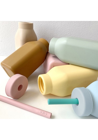 Oioi Silikon Şişe ve Pipet 6+ Ay 200 ML River Green - Powder Grey Gri