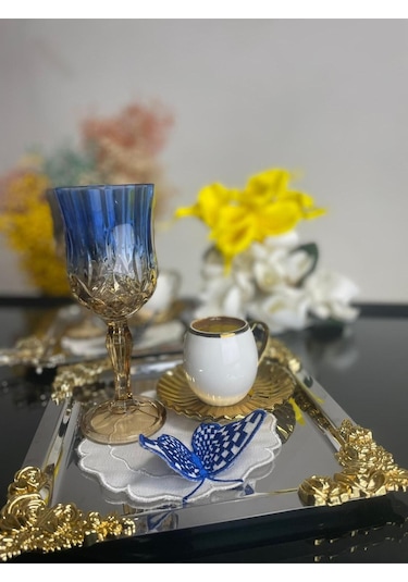 Plt Design 6'lı 3 Boyutlu Kelebek Desenli Nakış Işleme Keten Çay,kokteyl Ve Kahve Yanı Sunum Peçetesi Şeffaf