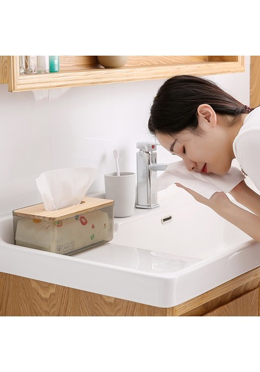 Xindoker Büyük Boy Pembe Ahşap Kapaklı Şeffaf Masaüstü Havlu Kutusu - Modern Stili Ev Ofis Banyo Dekoratif Depolama Pembe