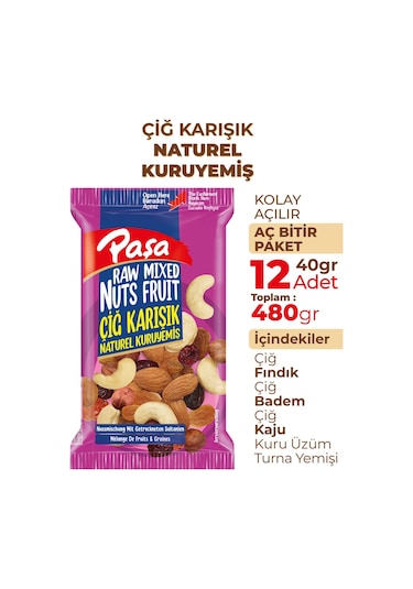 Paşa Kuruyemiş Çiğ Karışık Naturel Kuruyemiş 12 x 40 G