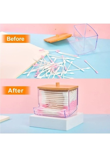 Maoyaya Çok Renkli Bambu Kapaklı Pamuklu Çubuk Tutucu, 1 Adet Çok Renkli