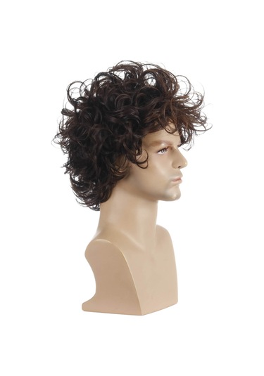 Gajeena Erkekler İçin Moda Kısa Dalgalı Peruk, Yüksek Sıcaklık Liften Yapılmış, Doğal Görünümlü, Kolay Kullanım, Siyah-kahverengi