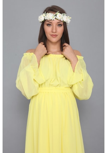 Modalabio Moda Labio - Babyshower Dökümlü Hamile Elbisesi Sarı