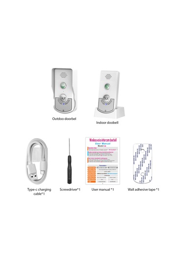 Kablosuz Kapı Zili İnterkom Ev Için Şarj Edilebilir Hs7009-w-1