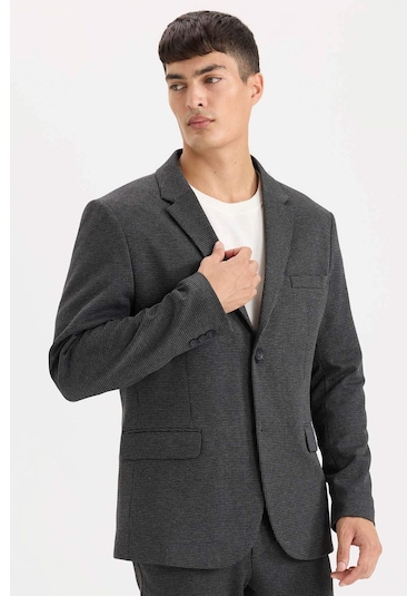 DeFacto Slim Fit Dar Kesim Ceket Yaka Düğmeli Blazer Ceket D6074AX24AUAR198 Antrasit DeFacto Slim Fit Dar Kesim Ceket Yaka Düğmeli Blazer Ceket D6074AX24AUAR198 Antrasit
