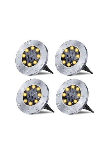 Suofeng 8 Led Güneş Enerjili Paslanmaz Çelik Bahçe Aydınlatma Seti, Su Geçirmez, 4 Parça Diğer