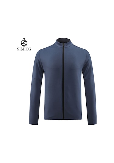 Erkekler İçin Çabuk Kuruyan Rahat, Açık Hava Fermuarlı Hırka Dik Yaka Spor Ceket Mavi