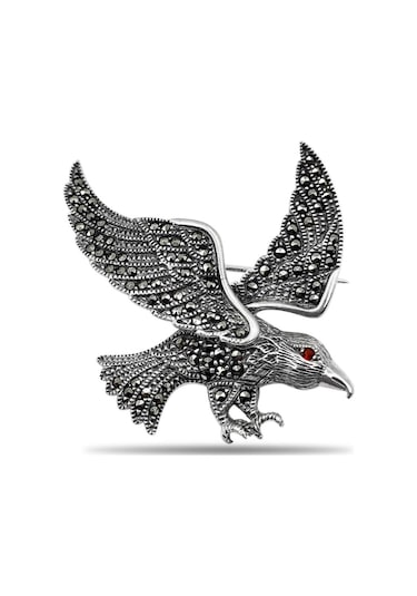 Markazit Taşlı Kartal Modeli Yaka İğnesi Kadın Gümüş Broş 925 Ayar BRS-165