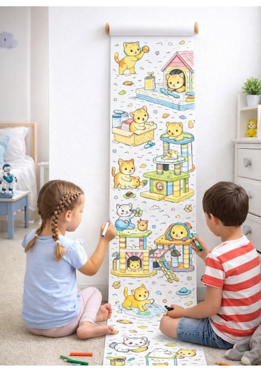 Dev Kedi Boyama Rulosu 4 Metre Dikey Boyama Kağıdı