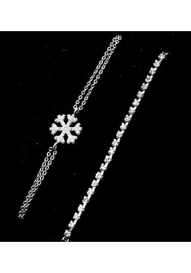 Sevgililer Gününe Özel Kişiye Özel Kutulu Metal Kordon Saat & Kar Tanesi Bileklik & Zirkon Taşlı Bileklik Seti Çok Renkli