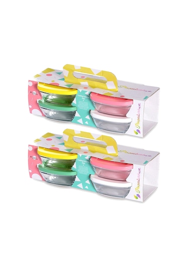 Paşabahçe Kapaklı Cam Saklama Kabı 8 Li Kahvaltılık 310cc 96840 Çok Renkli
