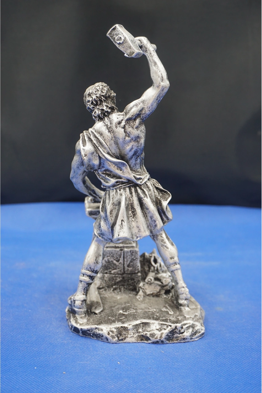 Hephaestus Ateş Tanrısı Heykel Biblo Mitolojik Heykel Özel Tasarım 22 Cm Ev Dekor Aksesuar Gümüş