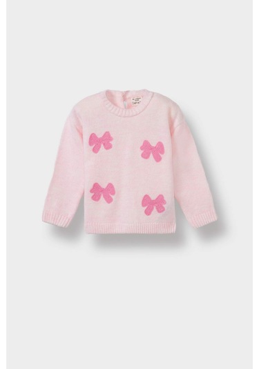 Defacto Kız Bebek Bisiklet Yaka Fiyonklu Kazak F2589a525wnpn633 Pembe