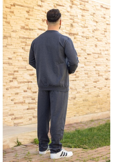 Indigo Mavi Battal Büyük - Normal Beden Kalın Sweat Erkek Eşofman Takımı 21eestbakt İndigo