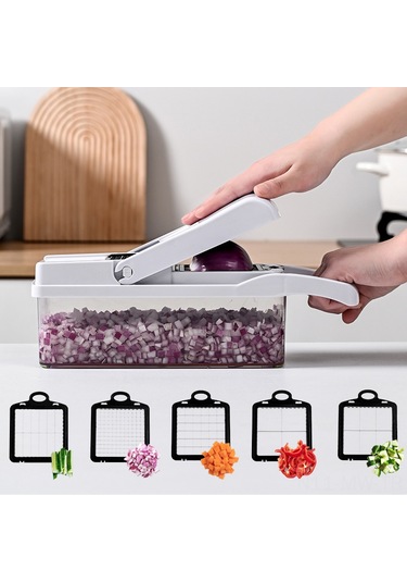 Moveevo Mutfakta Hızlı Kesim İçin Çok Fonksiyonlu Sebze Meyve Dilimleyici, Kıyma Ve İpare Kesici Aleti - Siyah Beyaz 22 Parça Seti Diğer