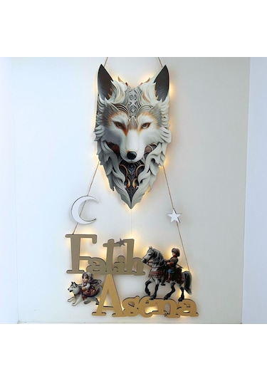 Özel Tasarım Bozkurt Kapı Süsü İsimli Ve Işıklı Ahşap