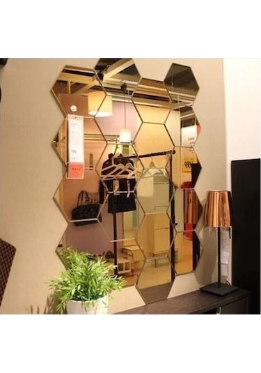 Altıgen Ayna Pleksi Bal Peteği Altın Duvar Dekor Çok Renkli