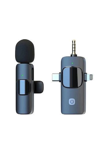 Plentiful Kablosuz Tekli Yaka Mikrofonu 3.5mm Aux İphone Uyumlu Type-c Pc Tablet Video Ses Kayıt Vlog Usb C Ve Amfi