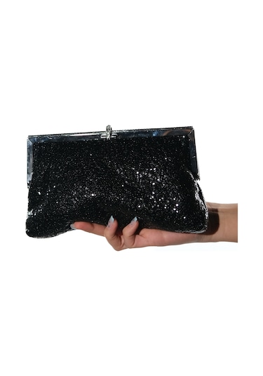 Luvishoes 752 Siyah Glitter Kadın Abiye Çanta