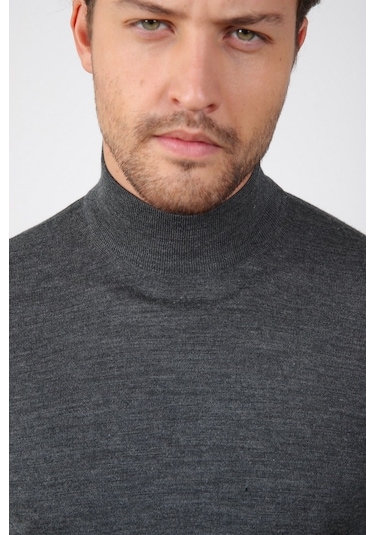 Ferraro Antrasit Yarım Balıkçı Superfine Yün Erkek Triko Kazak Antrasit