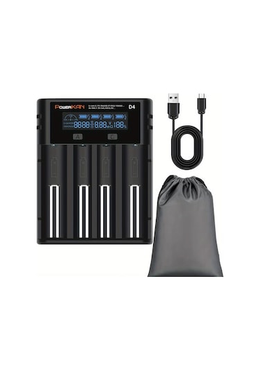 Honeybeeshop Powerkan D4 4 Yuvalı Lcd Ekranlı Usb Bağlantılı Evrensel Pil Şarj Cihazı Lityum Ni-mh Piller İçin