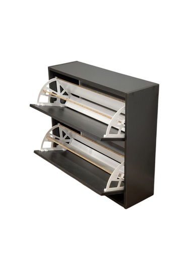 Düşer Kapaklı Ayakkabılık 4 Bölmeli 2 Kapaklı Kayar Raflı Dolap Antrasit