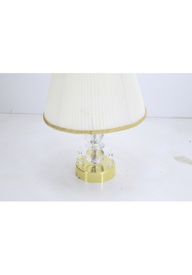 Kristal Taşlı Masa Abajuru Gece Lambası Yatak Başı Lambası Bej