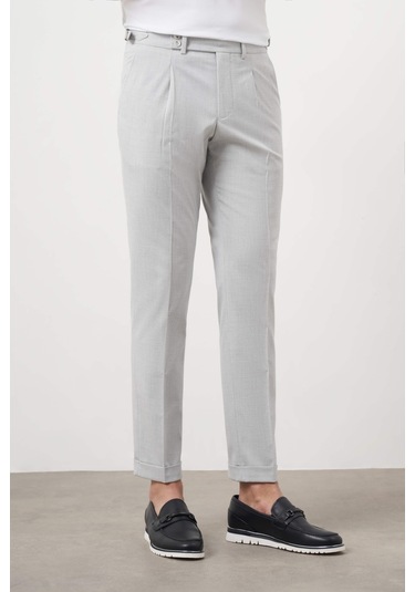 Morven Erkek Gri Poliviskon Trend Pileli Slim Fit Spor Pantolon Gri