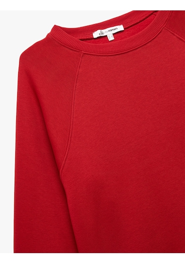 Koton Pamuklu Bisiklet Yaka Şardonlu Sweatshirt Kırmızı 6wal10309ık Kırmızı