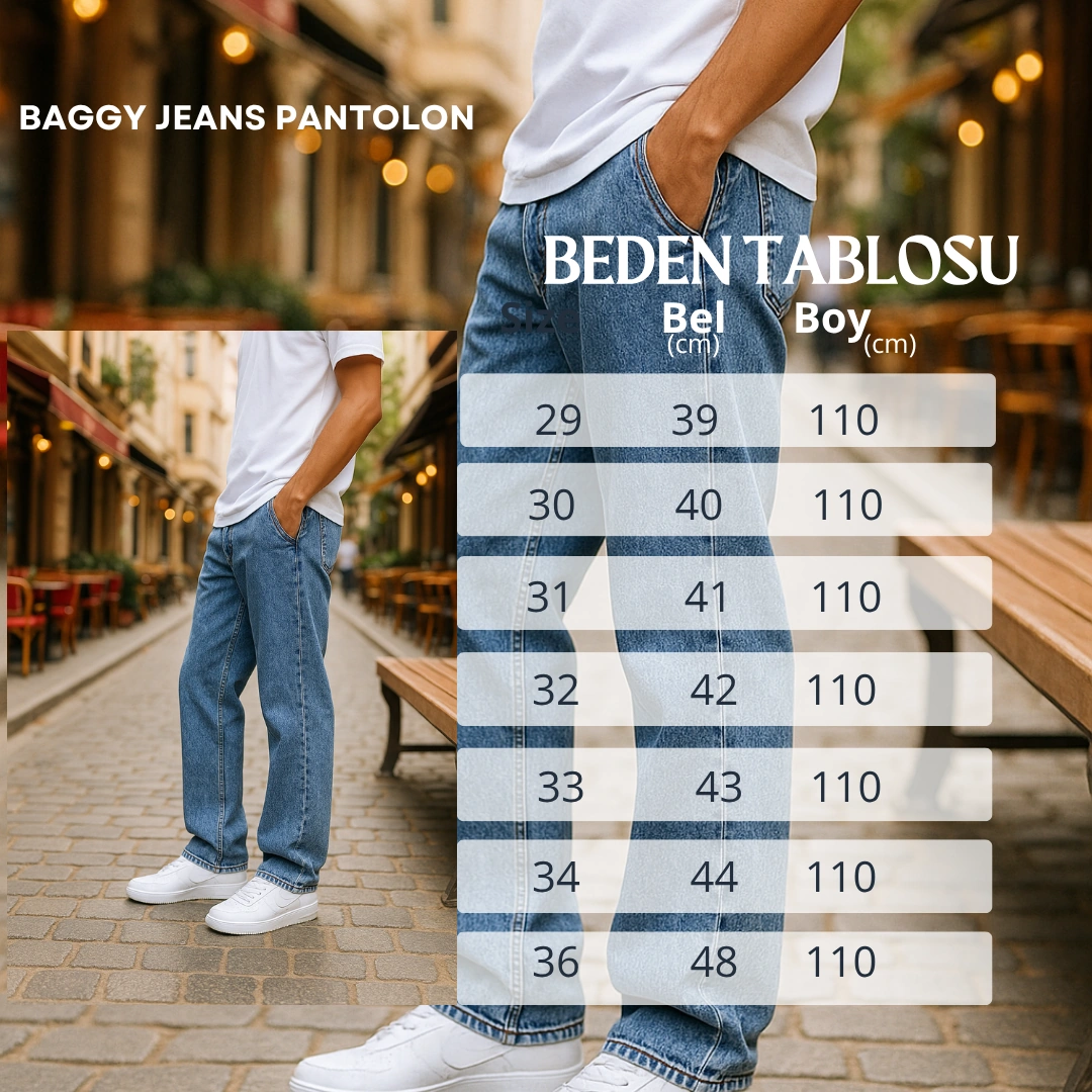 Baggy Mavi Renk Rahat Kesim Erkek Jeans Pantolon-1793 Mavi