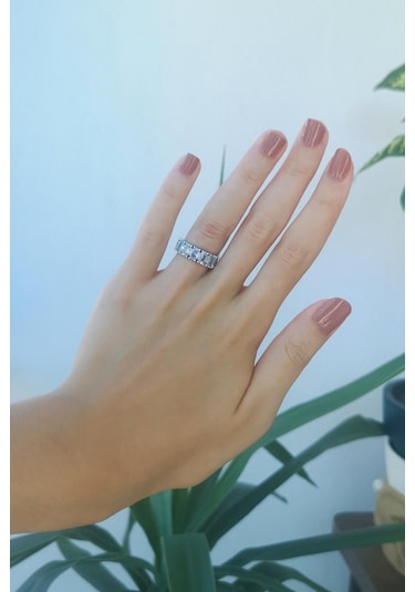 Silver Kaplama Zirkon Taşlı Trapez Yüzük - Std Gümüş