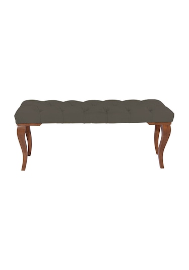 Gazzini Classic Torna Gürgen Ahşap Ayak Chester Model Kapitoneli Antrasit Puf Bench - Ceviz Ayak