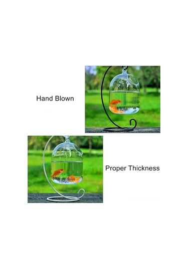 Qingmipy El Sanatlı İşçiliğiyle Blown Cam Akvaryum - Transparent Cam + Beyaz Askı, Ev Dekorasyonu Ve Akvaryum Kullanıma Uygun, 15 Cm Yükseklikli