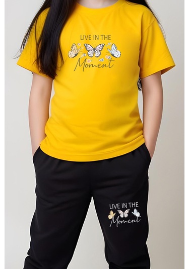 Fyk Kids Kız Çocuk Baskılı Live Kelebek Bel Detayı Lastikli Alt-üst Pijama Takımı Sarı