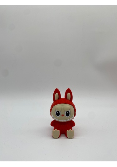 Oturan Dekoratif Labubu Figürü, 3d Baskı, Kırmızı