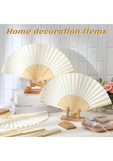 Gateesat 60 Adet Katlanır El Yelpazesi Seti, Ahşap Kağıt Düğün Hediyesi, Parti Süsü