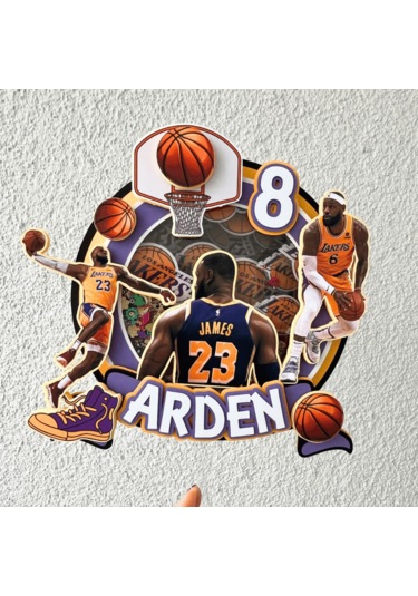 Basketbol Temalı Erkek Çocuk Doğum Günü İsme Özel 3d Pasta Süsü Cake Topper Çocuk