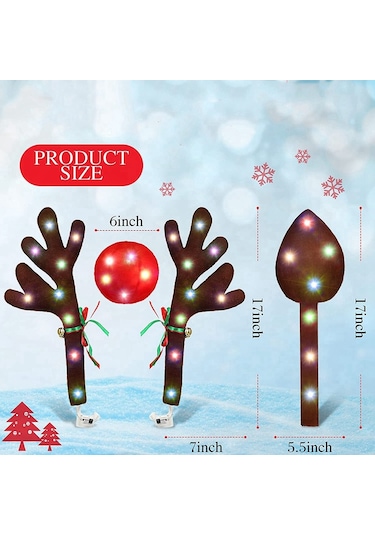 Zoroom Araba Ren Geyiği Boynuzları, Led Işıklı Boynuz Araç Kiti, Ren Geyiği Araç Kiti Boynuzları, Burun, Kuyruk, Araba İçin Noel Süslemeleri -