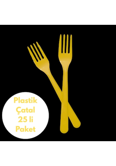 Sarı Renkli Plastik Çatal 25 Li Paket