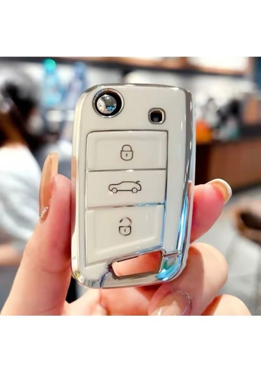 Volkswagen Taigo Beyaz-silver Anahtar Kılıfı