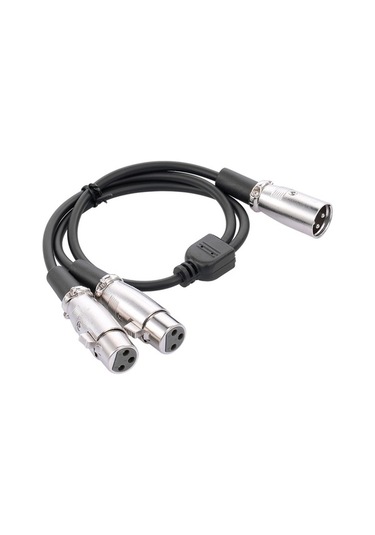 Fortunelane Tek Erkekli Xlr'den İki Dişi Xlr'ye Dengeleyici Ses Kablosu - Mikrofon, Mikser Ve Amfi İçin Siyah 50cm