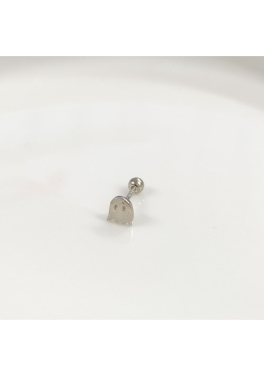 Sevimli Hayalet Gümüş Tragus Pıercıng - Rodyum Beyaz Beyaz