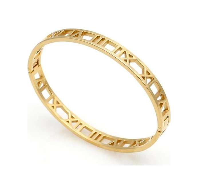 Hassas Hollow Romen Rakami Titanyum Çelik Bilezik Altın Altın - Bej