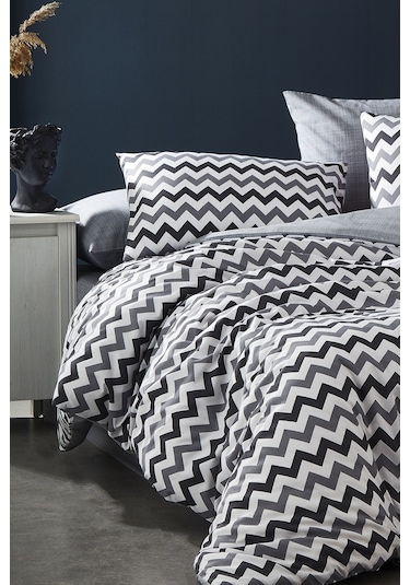 BonjardinHome Tek Kişilik %100 Pamuklu Gri Nevresim Takımı Gri Siyah