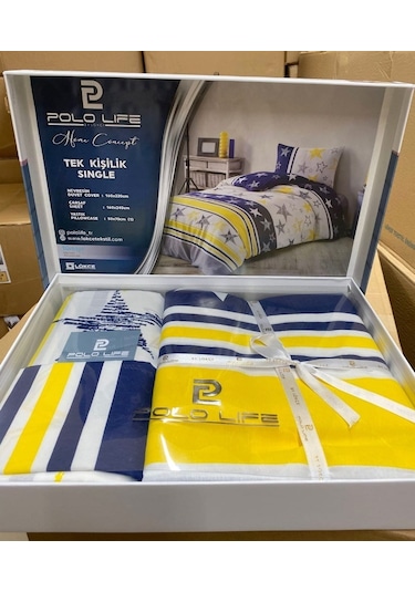 Polo Life Lüks Tek Kişilik Nevresim Takımı-fb Sarı Lacivert