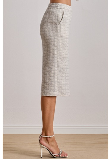 Yandan Cepli Ekru Örme Etek Ekru