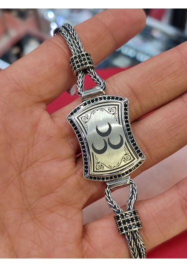 Modagümüşevi 925 Ayar Gümüş Üç Hilalli El Yapımı Hasır Bileklik, Üç Hilal Erkek Bileklik