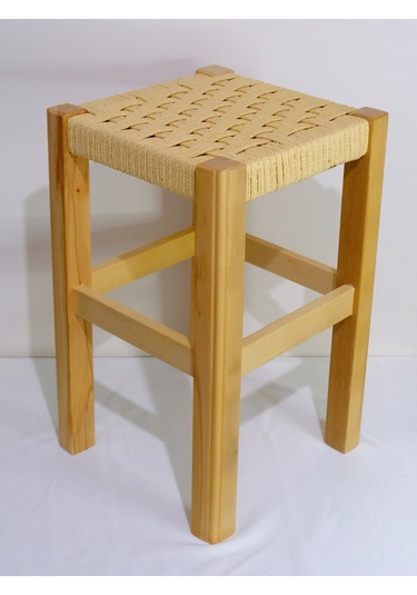 El Yapımı Ahşap Örmeli Hasır Tabure 45 Cm Şık Ve Zarif Tasarım Natural