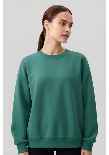 Deniz Yeşili Basic O Yaka Oversize Kadın Sweatshirt - 97053 Yeşil