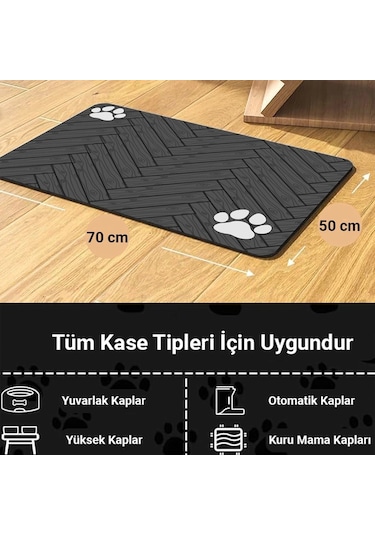 Matgo Pati Parke Desenli Gri Beslenme Matı Kaymaz Mama Paspası 50 x 70 CM